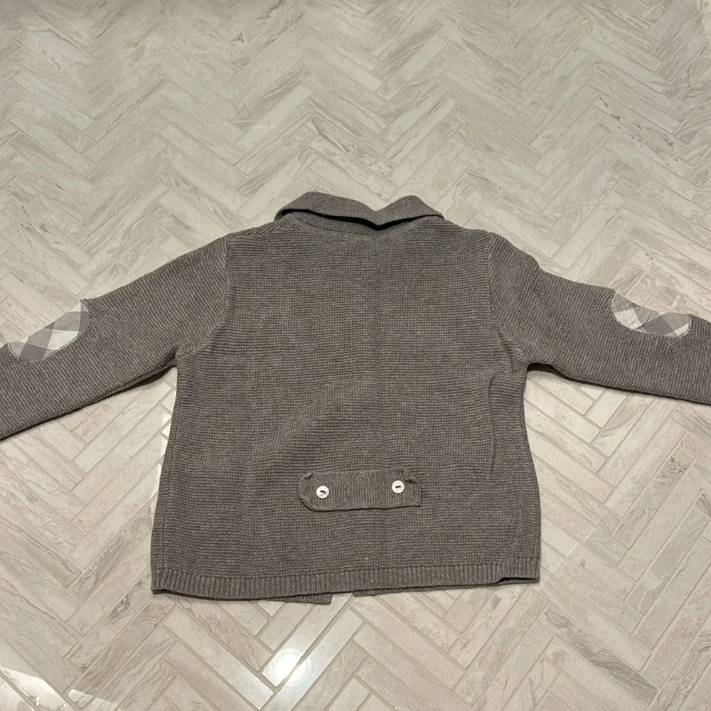 Patachou Gray Knit double button sweater with plaid detailing, 18mo